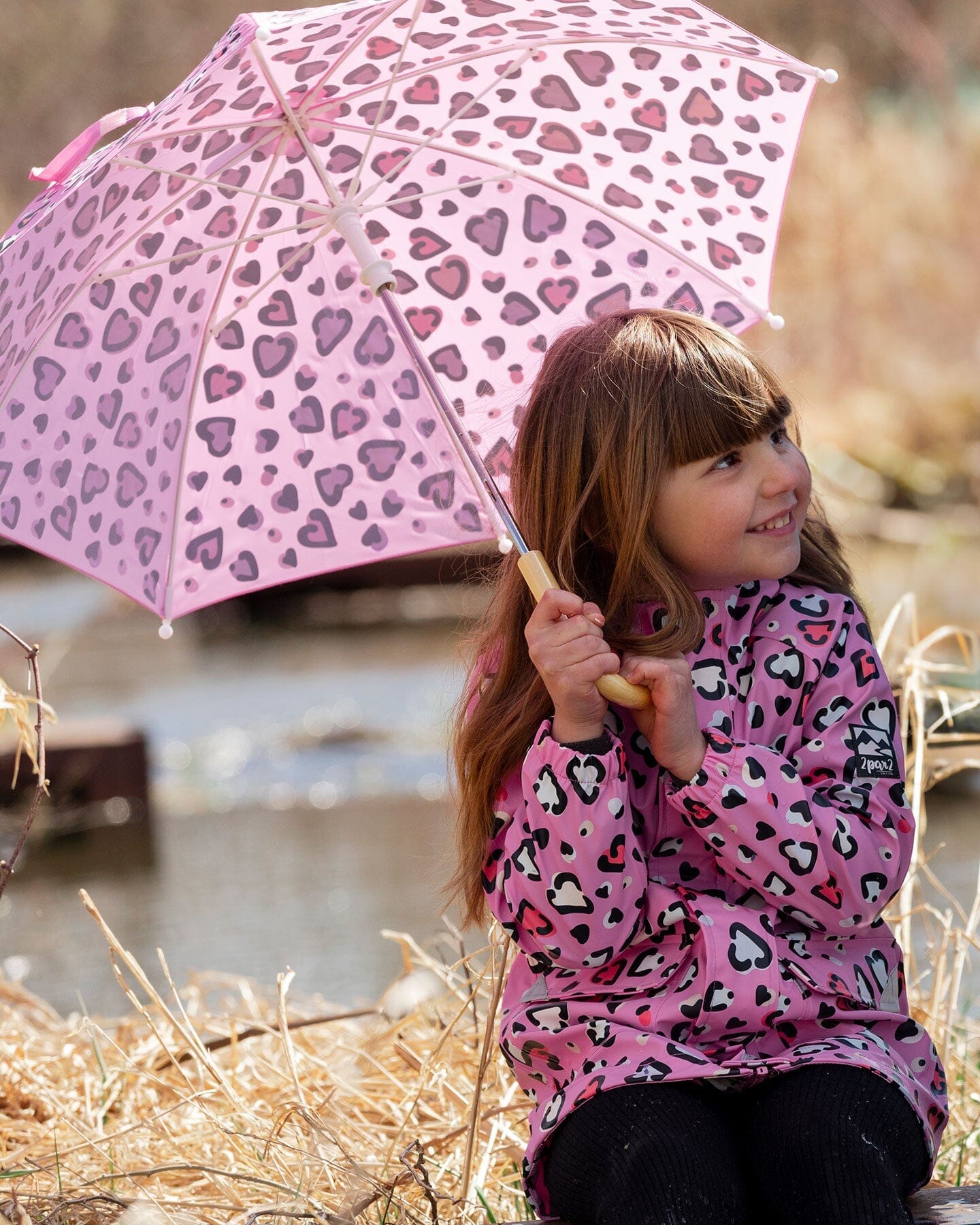 Color-Changing Umbrella Pink Hearts Print
