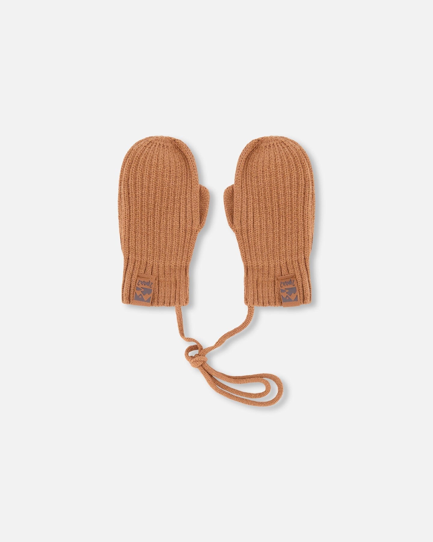 Baby Knit Mittens With Cord Brown