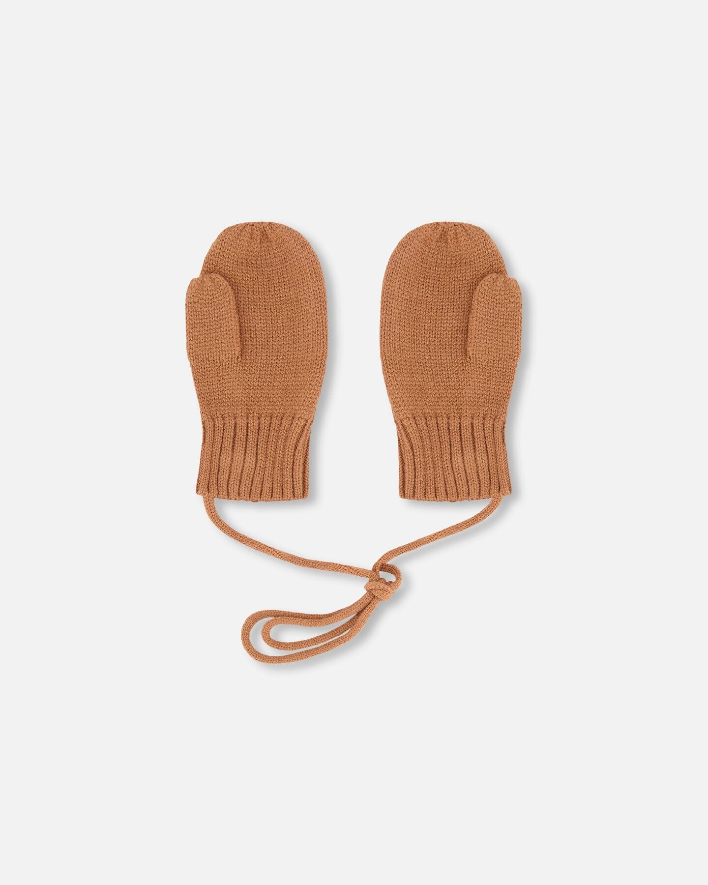 Baby Knit Mittens With Cord Brown