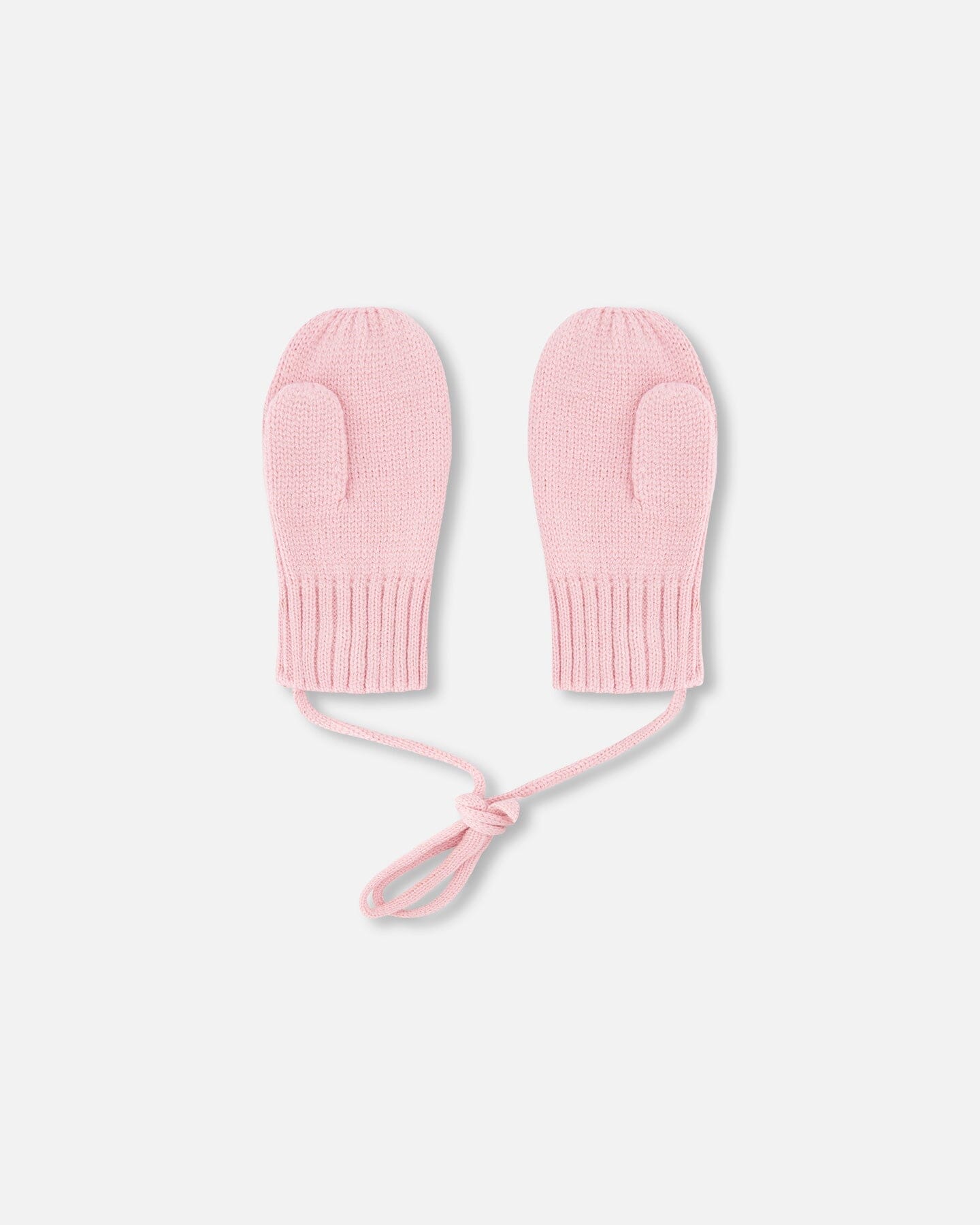 Baby Knit Mittens With Cord Pale Pink