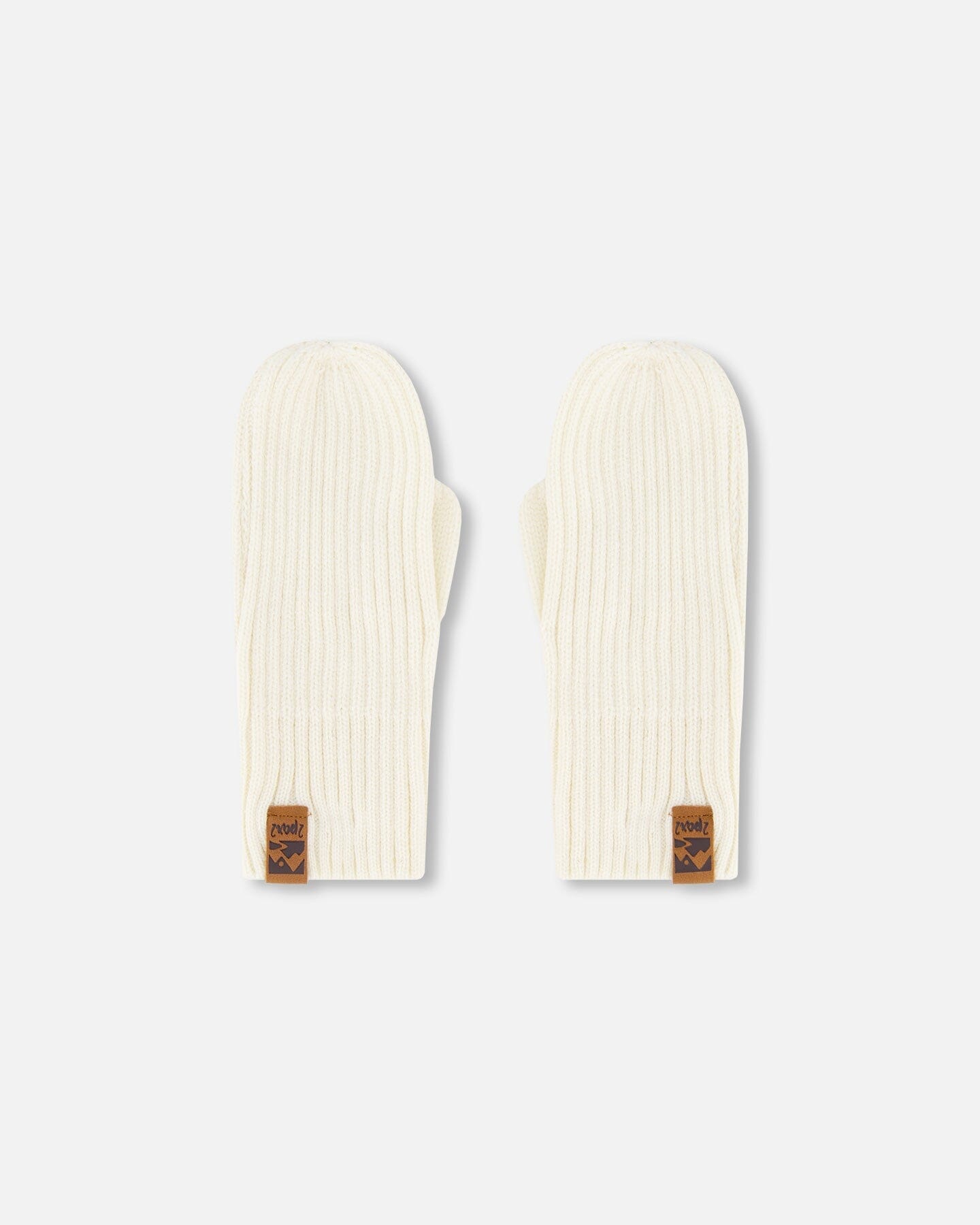 Ribbed Knit Mittens Off White