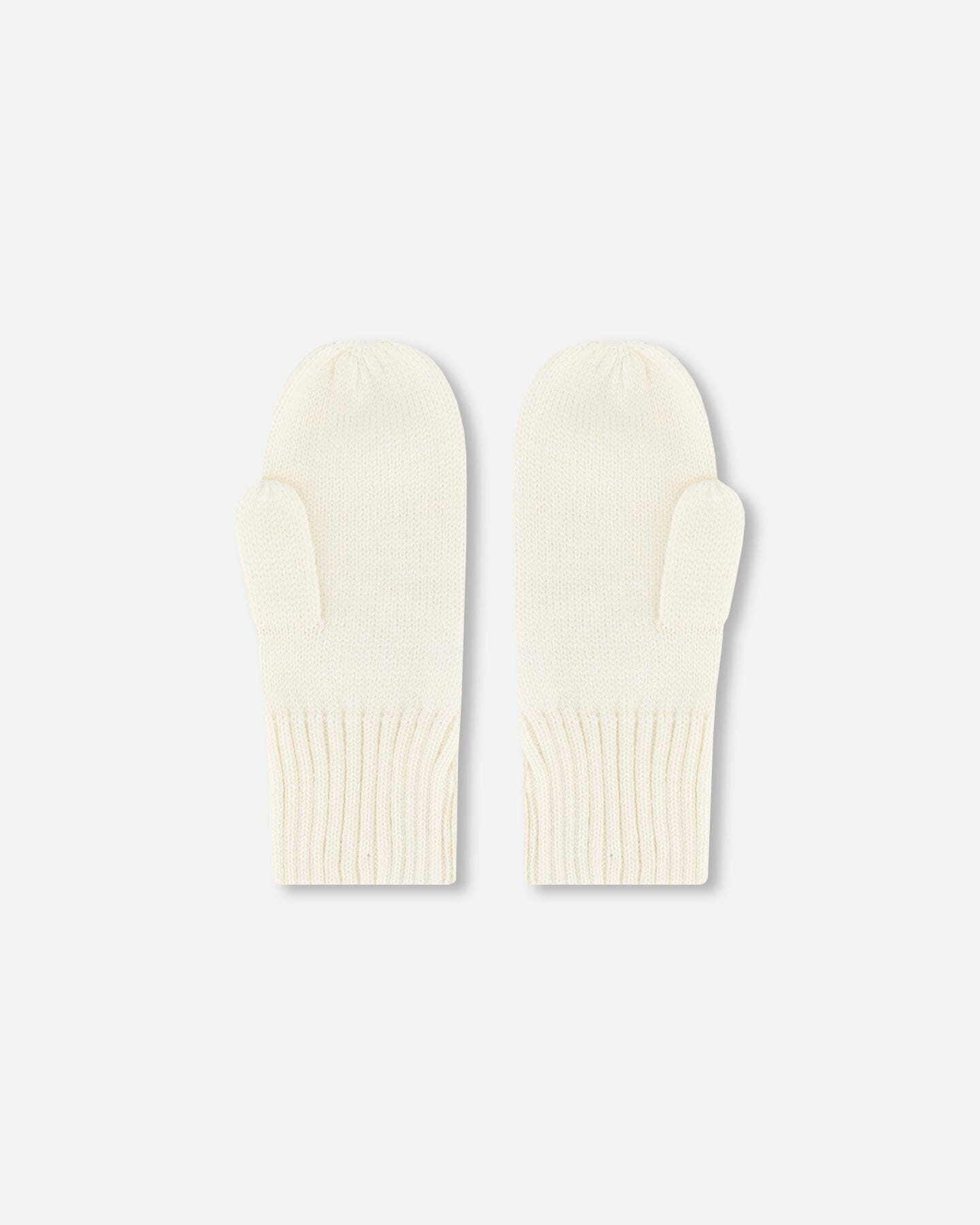 Ribbed Knit Mittens Off White