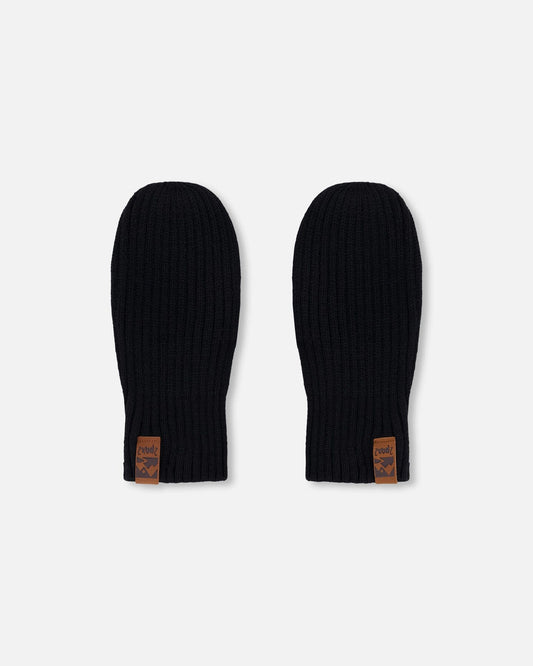 Ribbed Knit Mittens Black