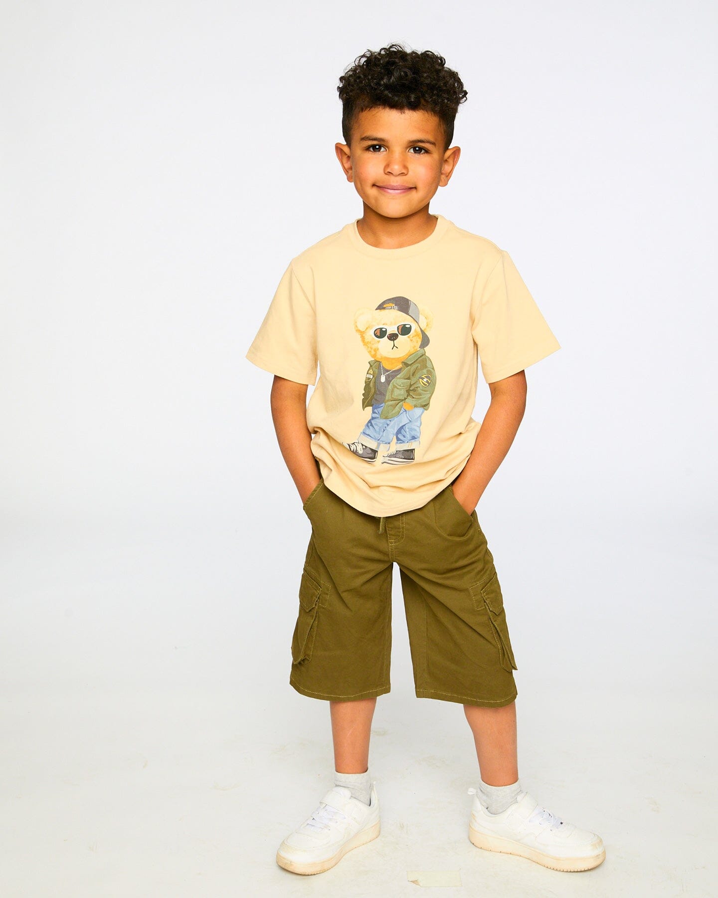 Stretch Twill Bermuda With Cargo Pockets Dark Khaki Green