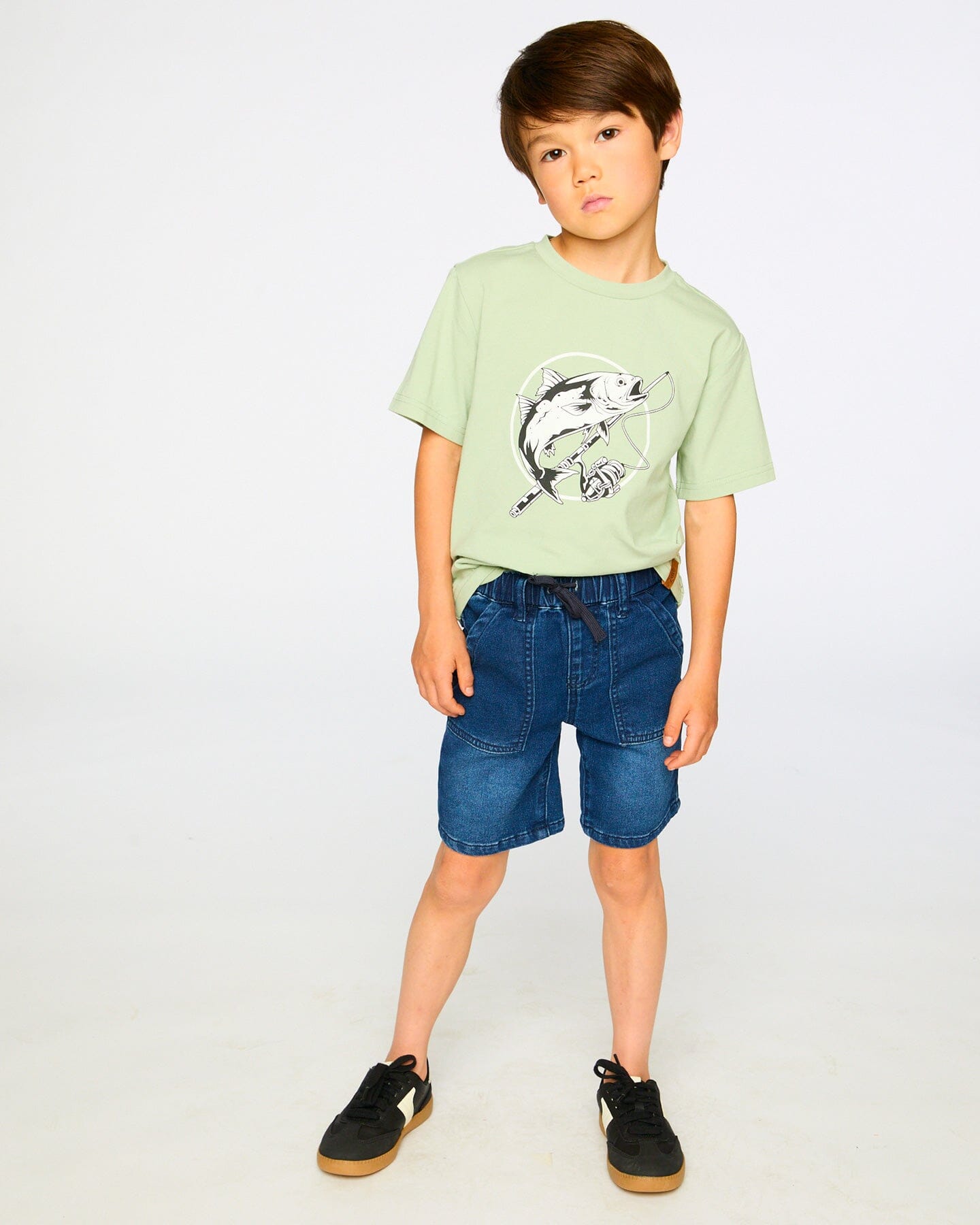 French Terry Navy Blue Denim Shorts