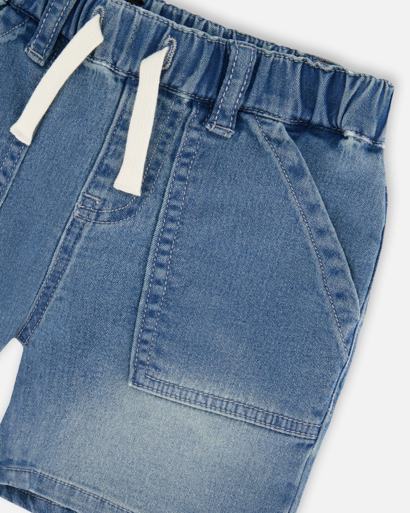 French Terry Light Blue Denim Shorts