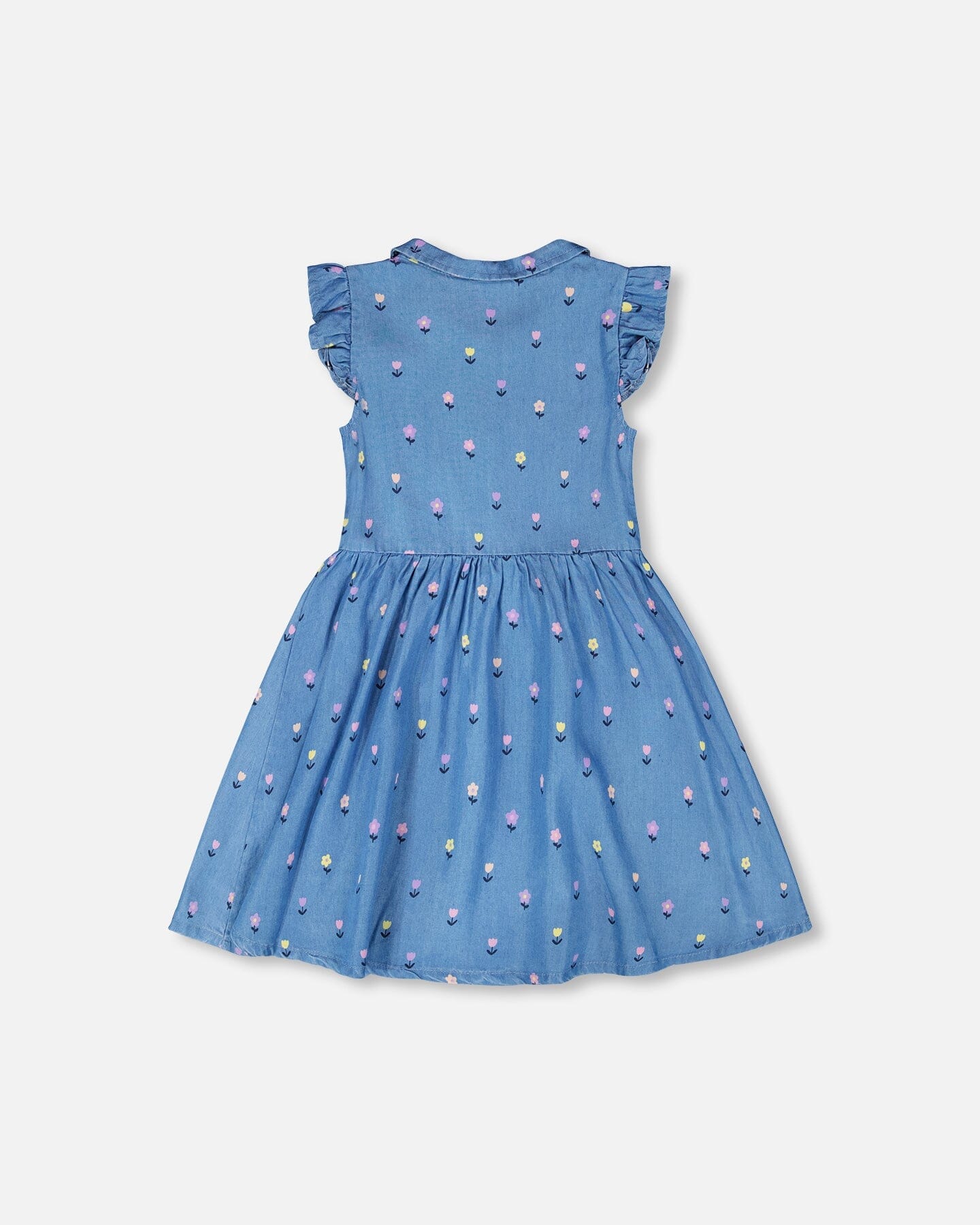 Sleeveless Button Down Dress Blue Flower Print