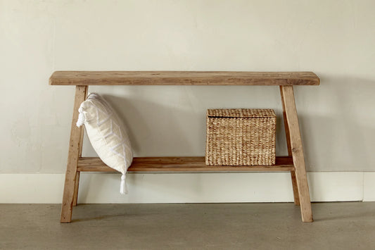 Console artisanale en teck recyclé avec tablette