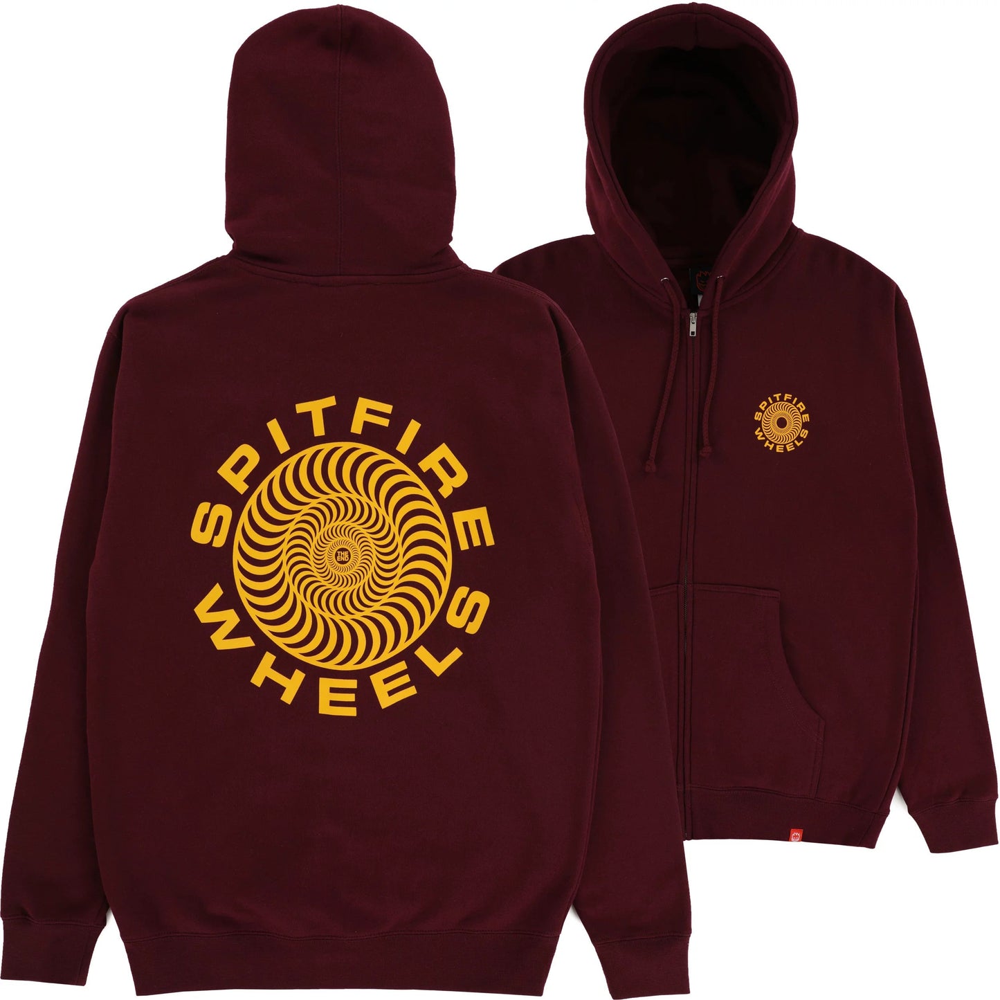 Spitfire 'Classic 87' Swirl' Zip-Up Hoodie - Maroon/Gold