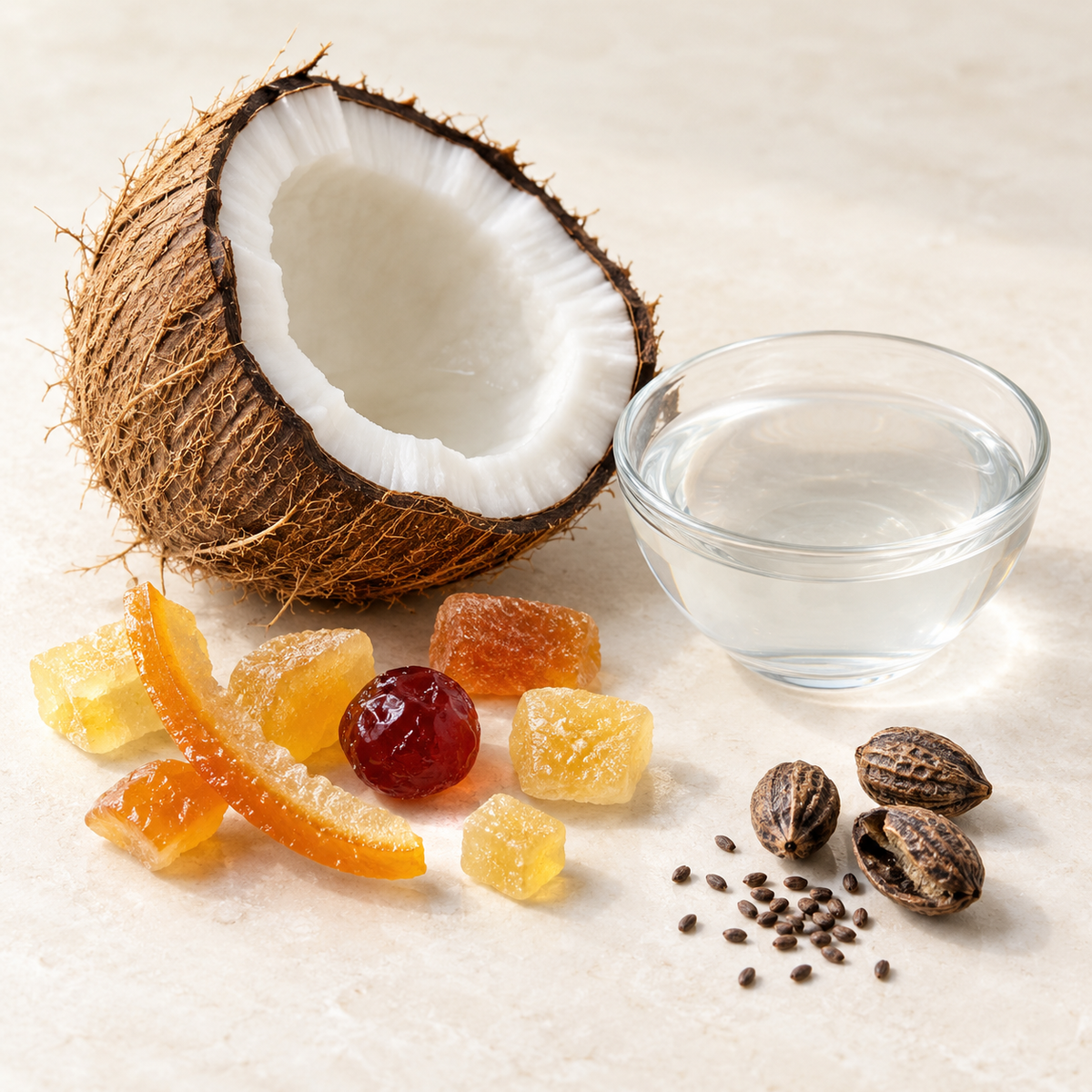 Bougie de soja LÜKS ISIK eau de coco,  fruits confits et musc