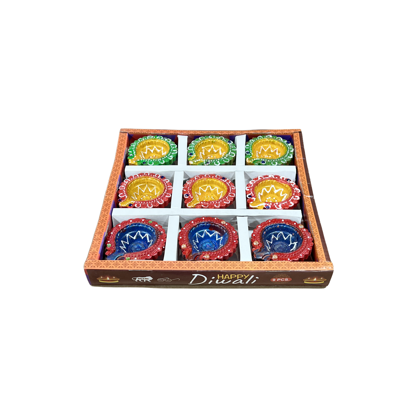 Colourful Round Diya - Set of 9