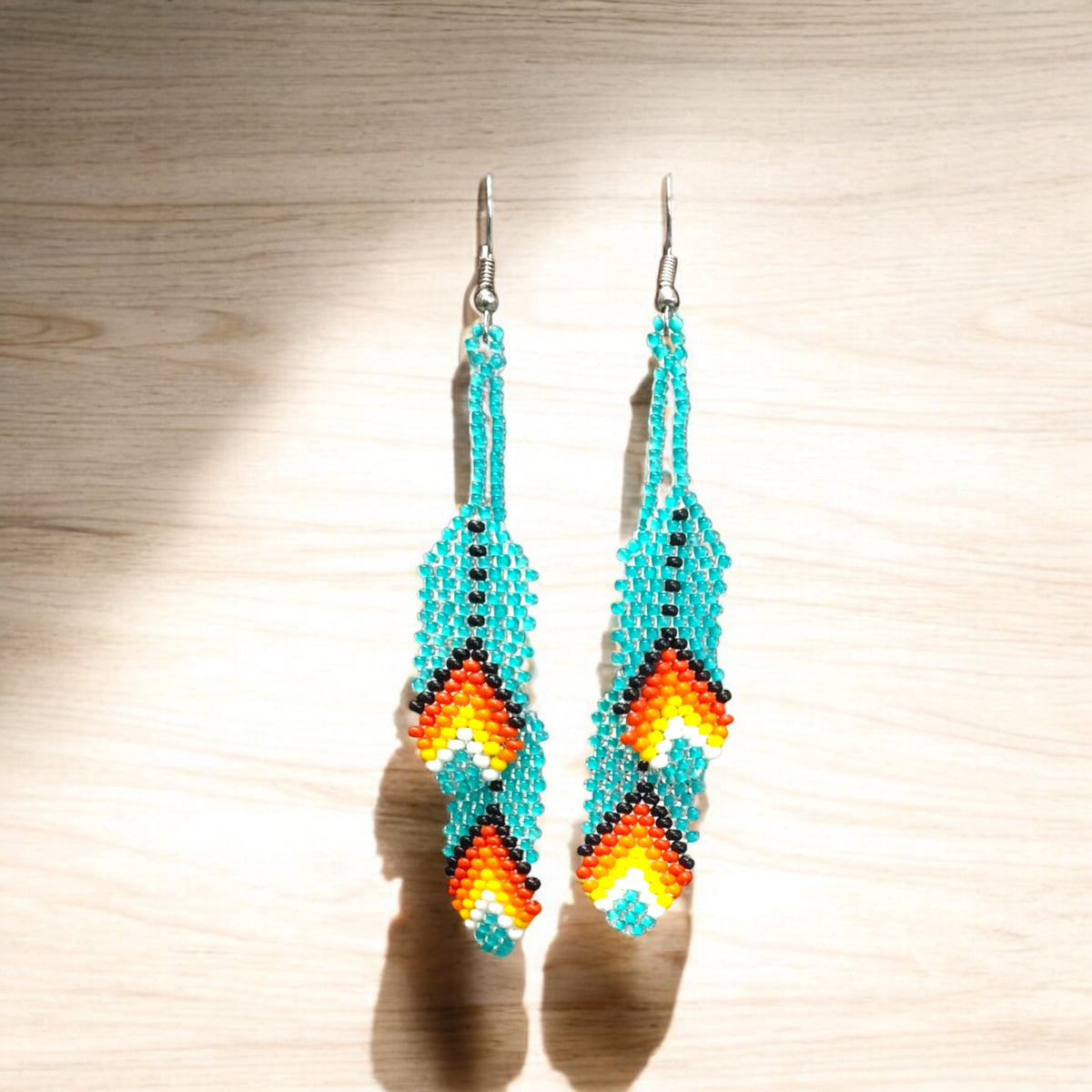 turquoises Beaded Feather Earrings