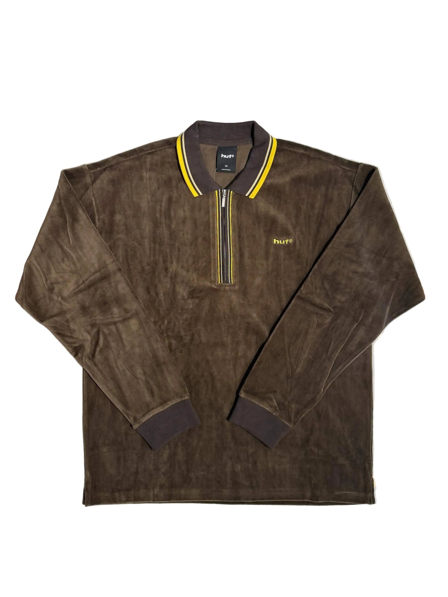 HUF 'Parker Velour' L/S Polo - Brown