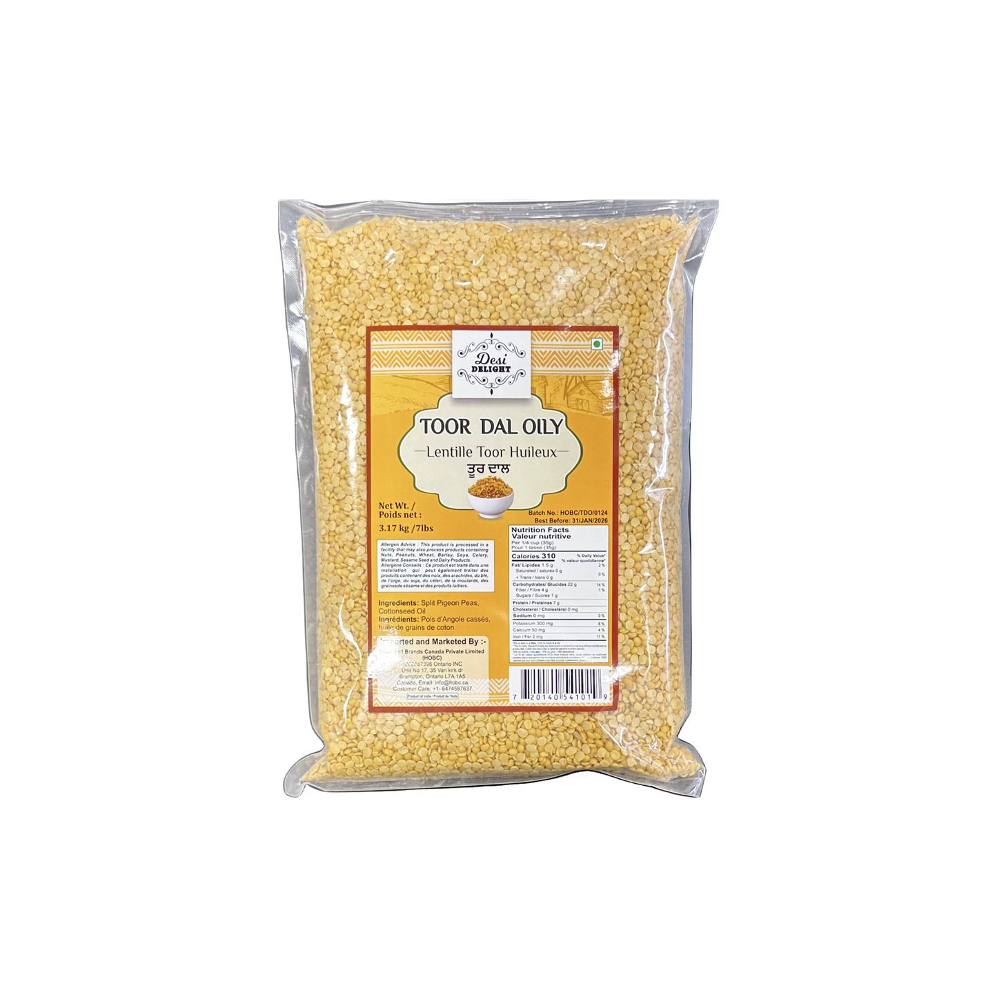 Desi Delight Toor Dal Oily 7Lb