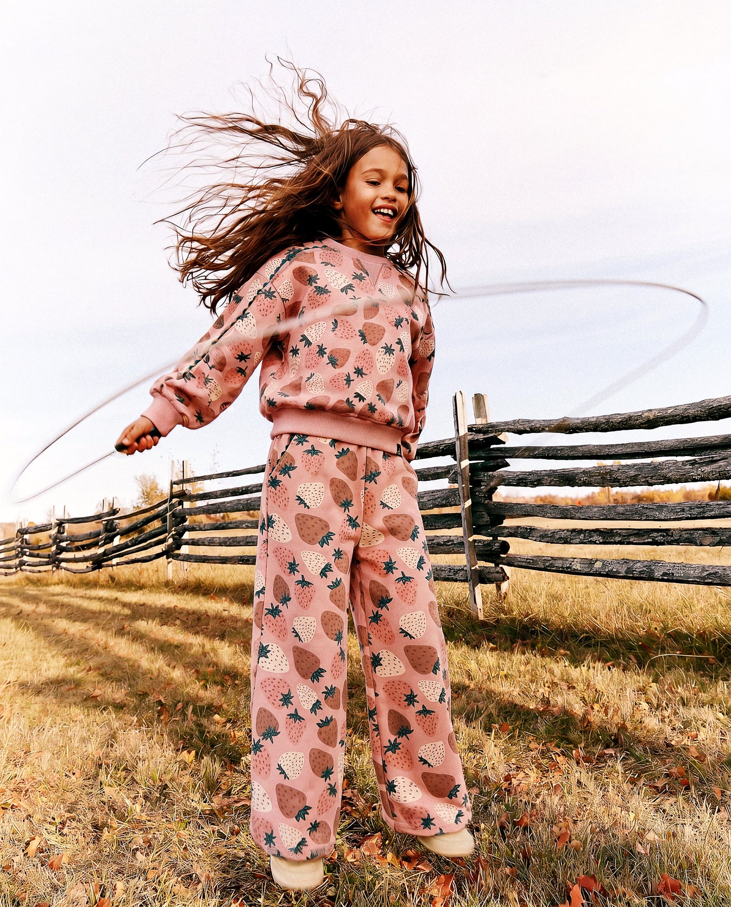 Wide Leg Sweatpants Pink Strawberry Print