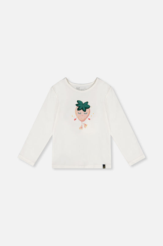 Long Sleeve Organic Cotton Strawberry T-Shirt Off White