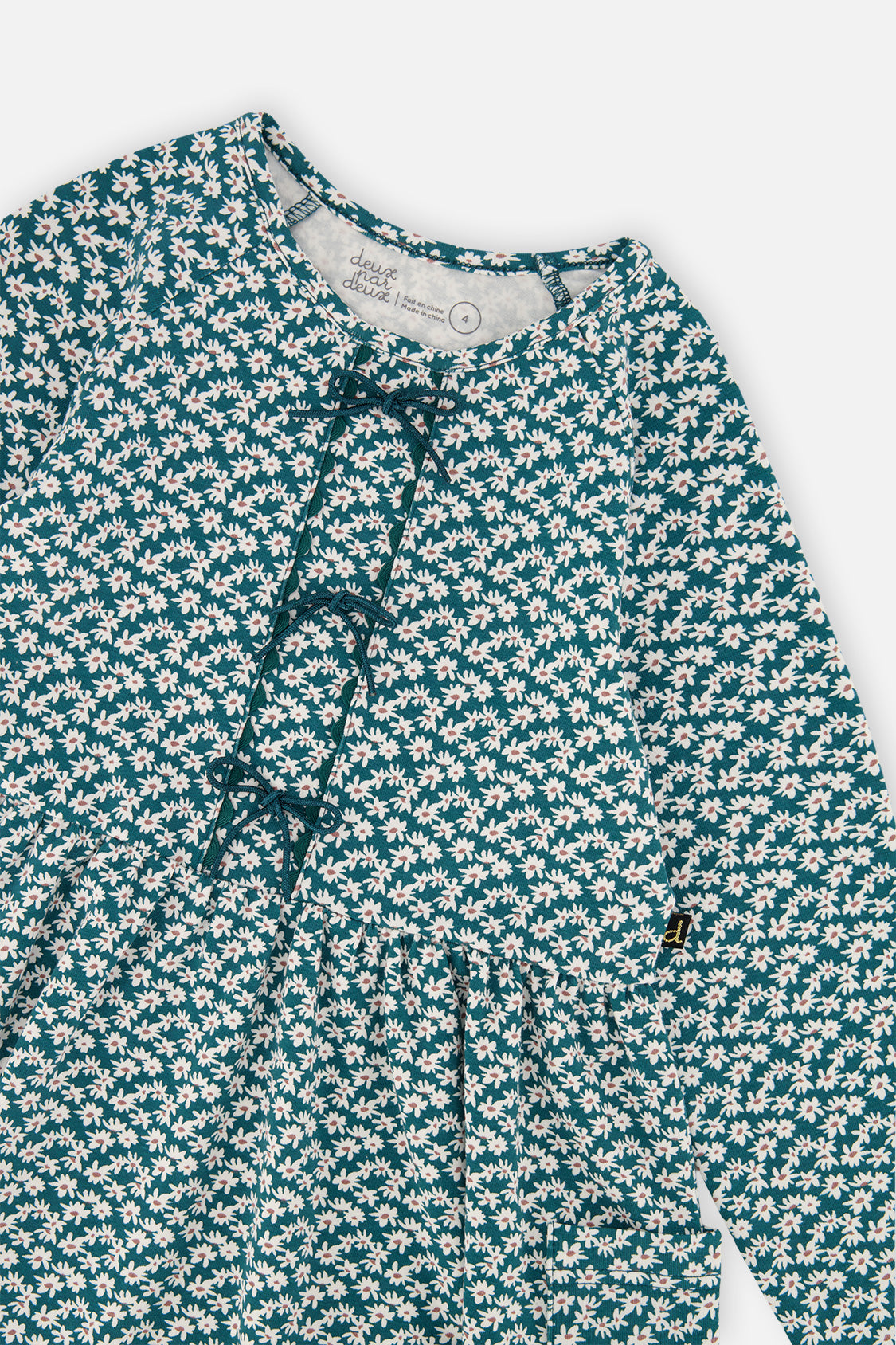Organic Cotton Dress With Pockets Green Floral Print
