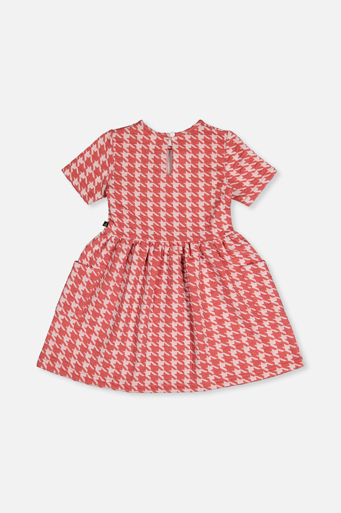 Short Sleeve Dress With Pockets Pink And White Houndstooth