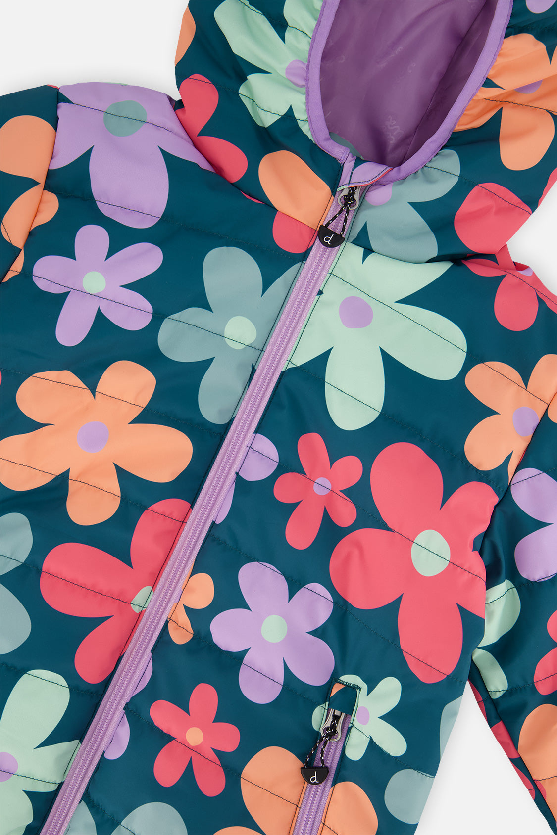 Quilted Mid-Season Jacket Green Floral Print