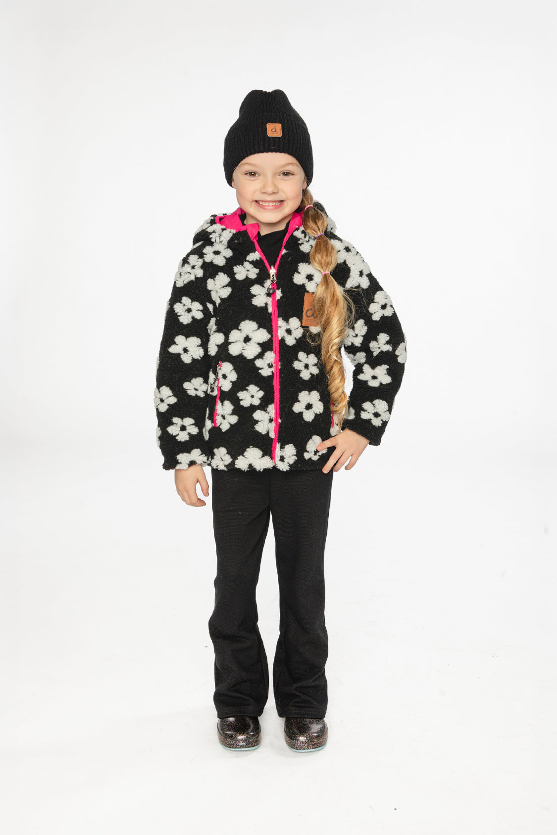 Reversible Mid-Season Jacket Pink And Black Printed Flowers