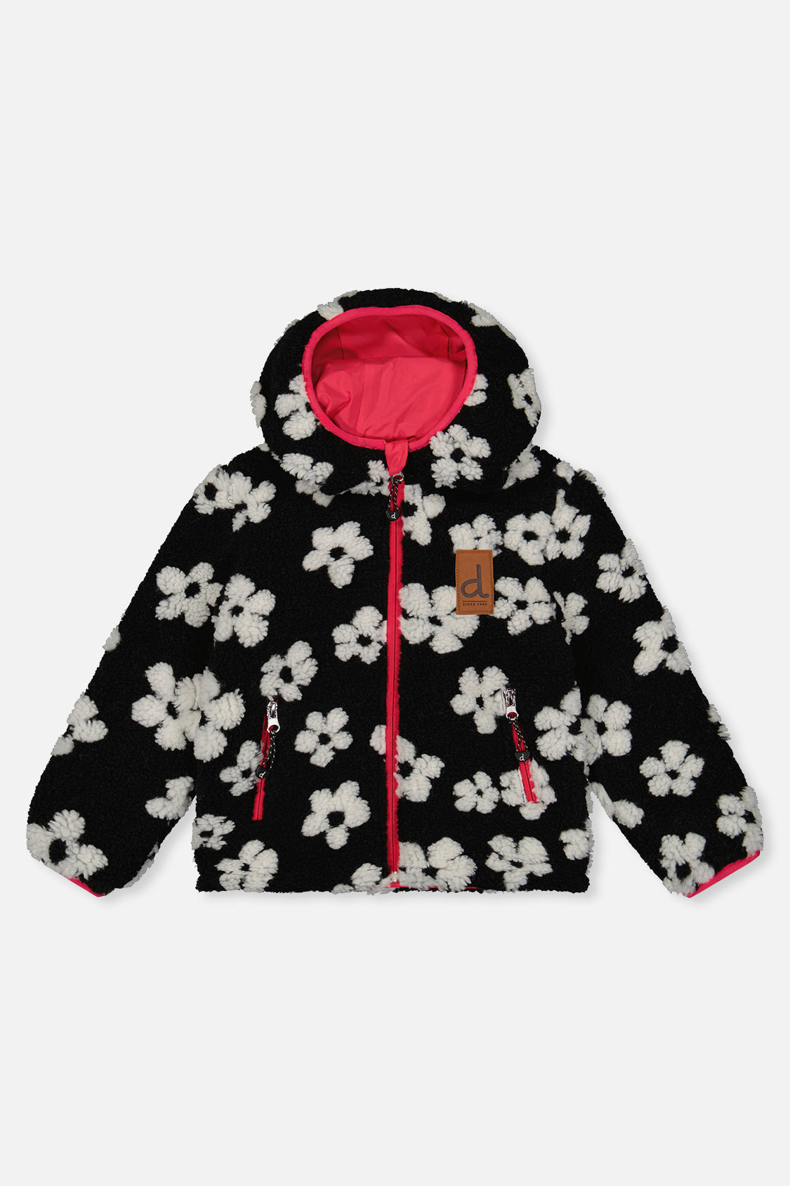 Reversible Mid-Season Jacket Pink And Black Printed Flowers