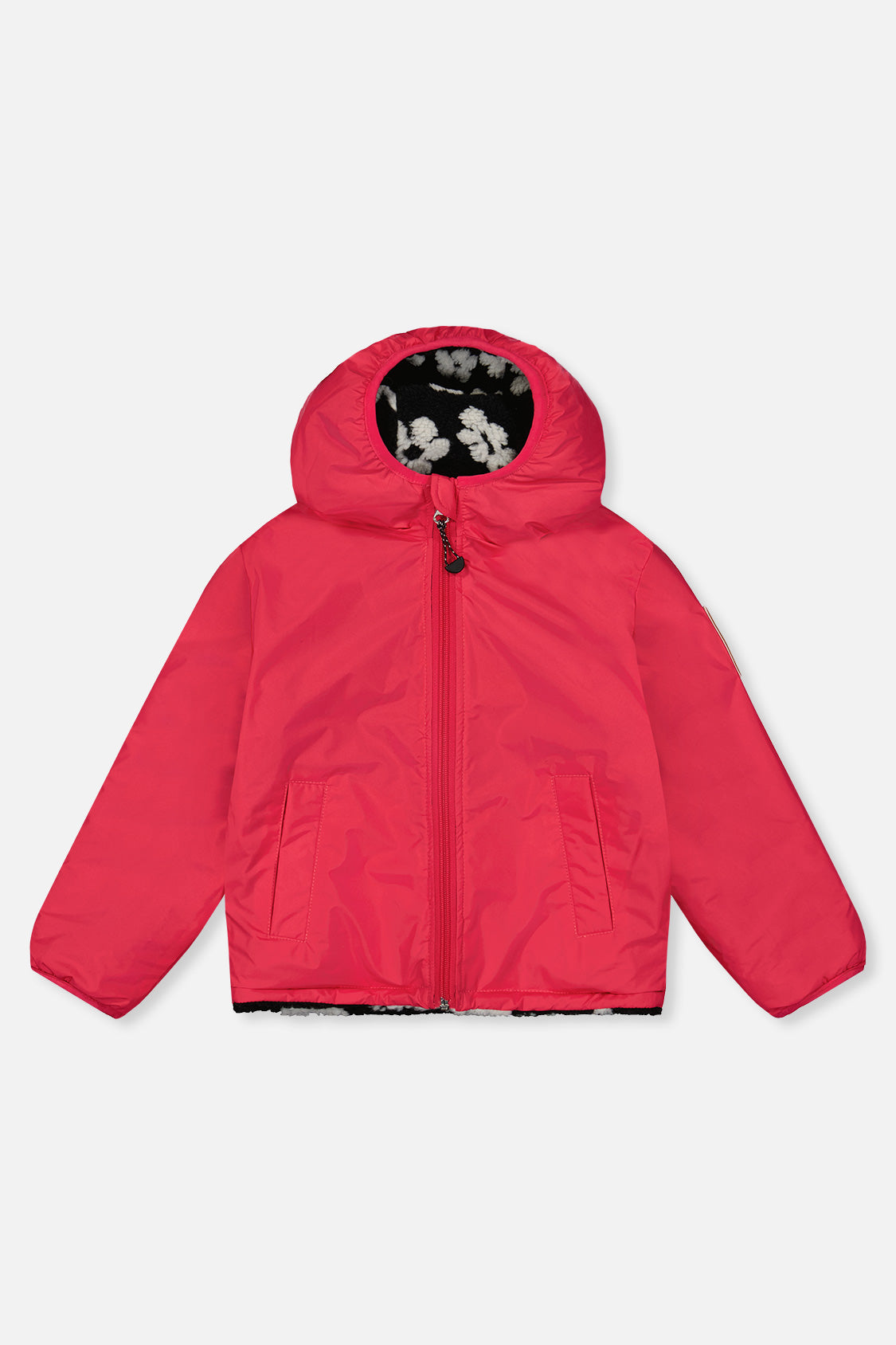 Reversible Mid-Season Jacket Pink And Black Printed Flowers
