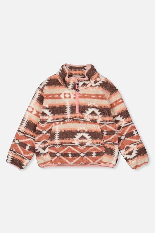 Mid-Season Plush Pullover Jacket Aztec Pink