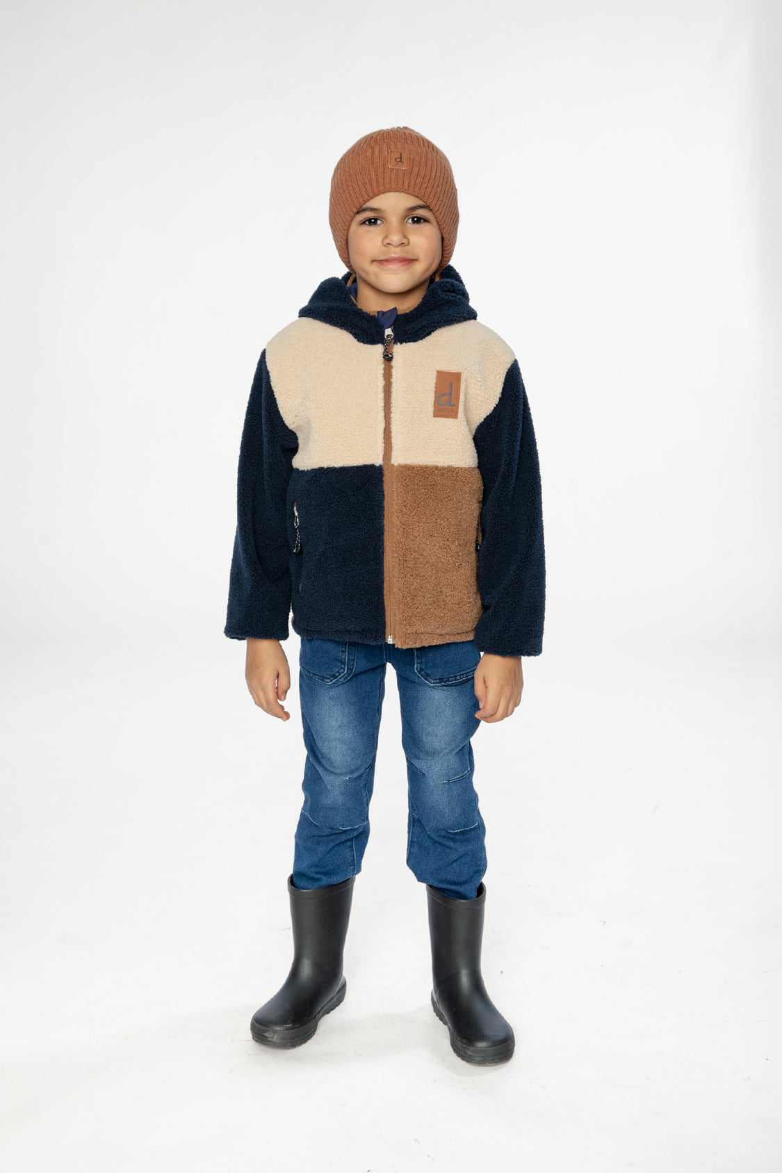 Reversible Mid-Season Jacket Dark Blue, Beige And Brown
