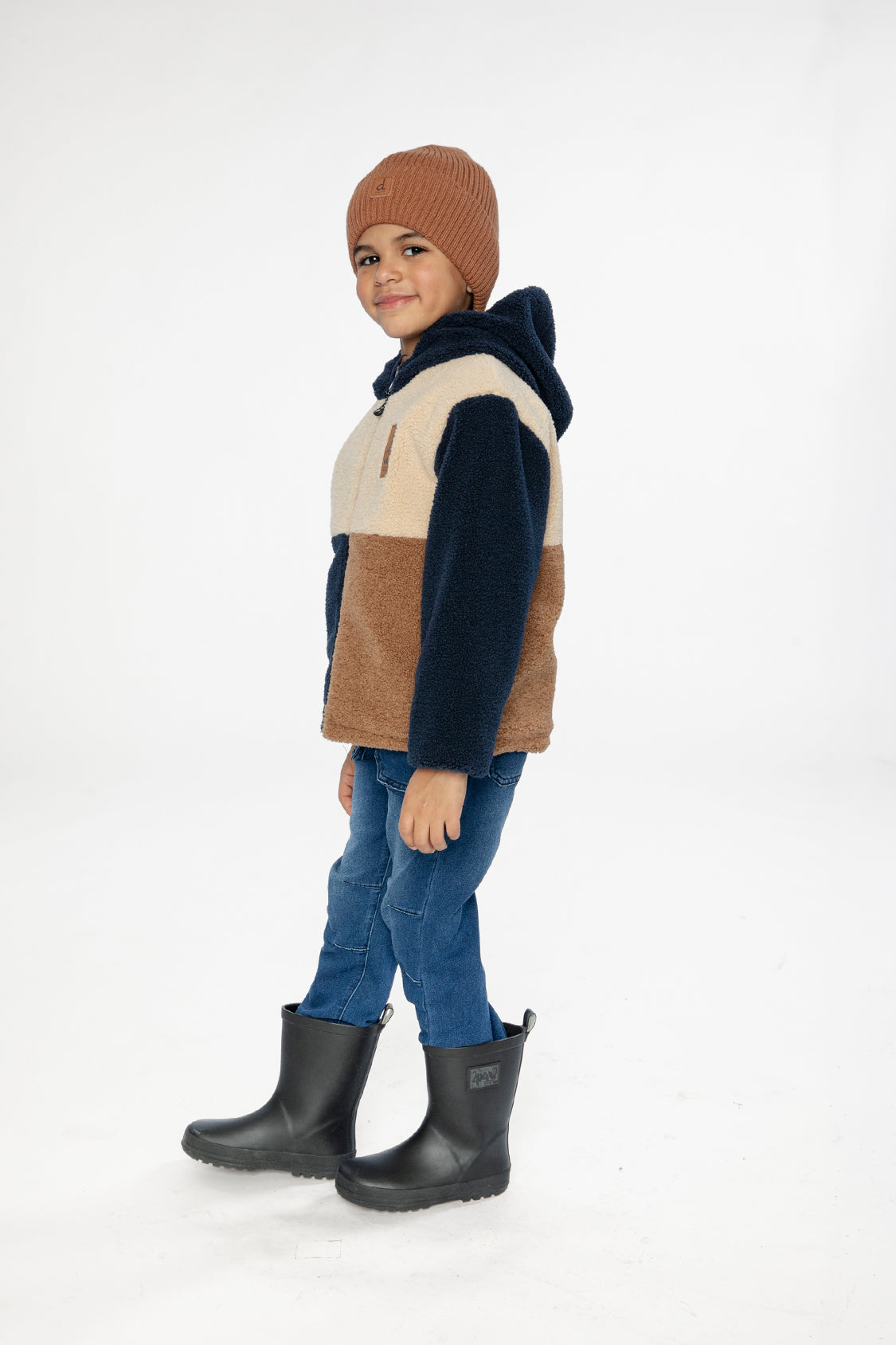 Reversible Mid-Season Jacket Dark Blue, Beige And Brown