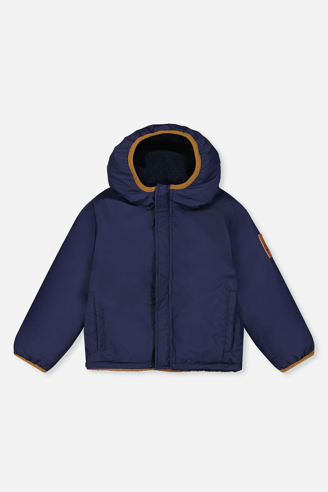 Reversible Mid-Season Jacket Dark Blue, Beige And Brown