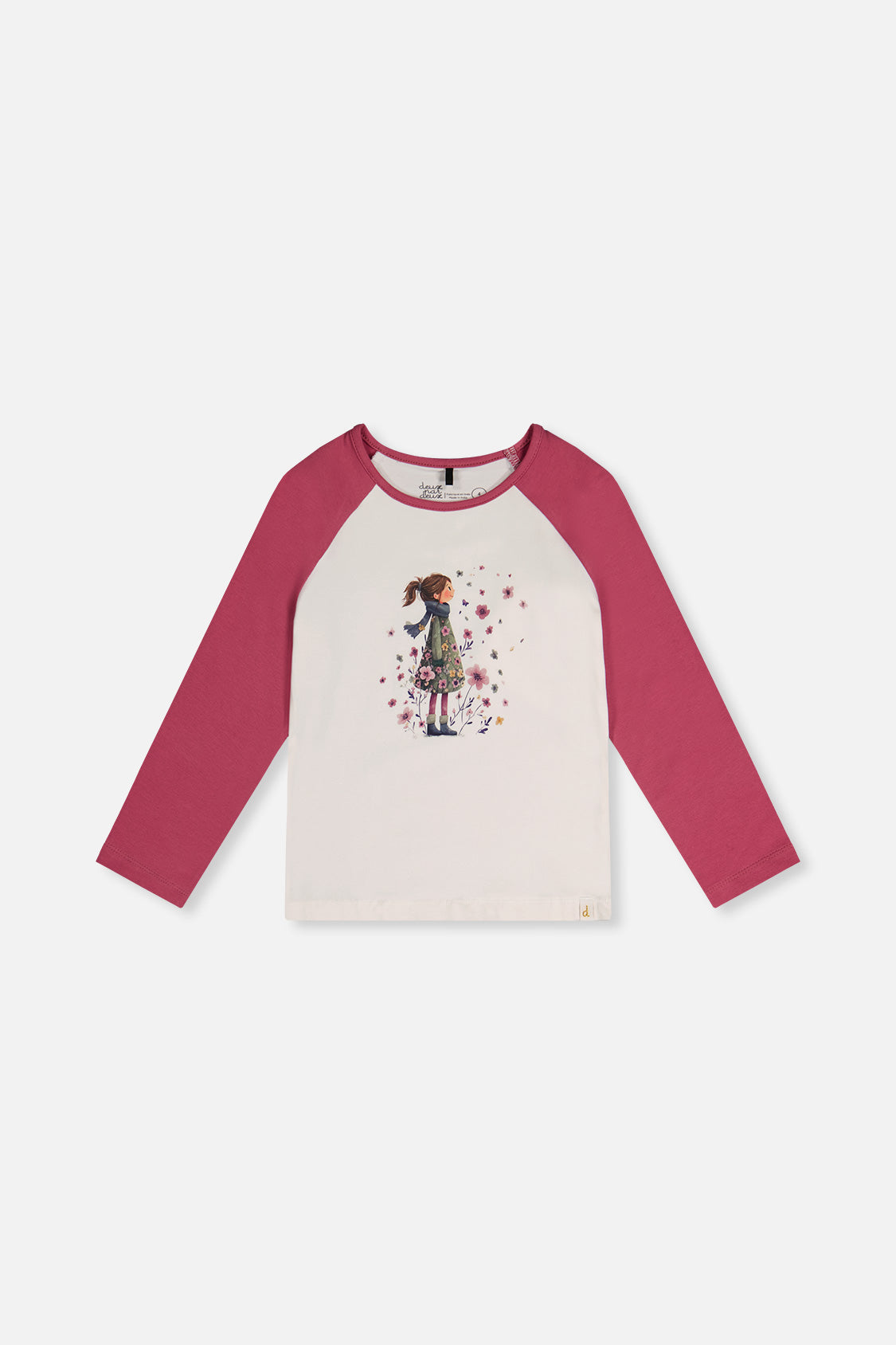 Raglan Organic Cotton T-Shirt Pinkish Violet And White