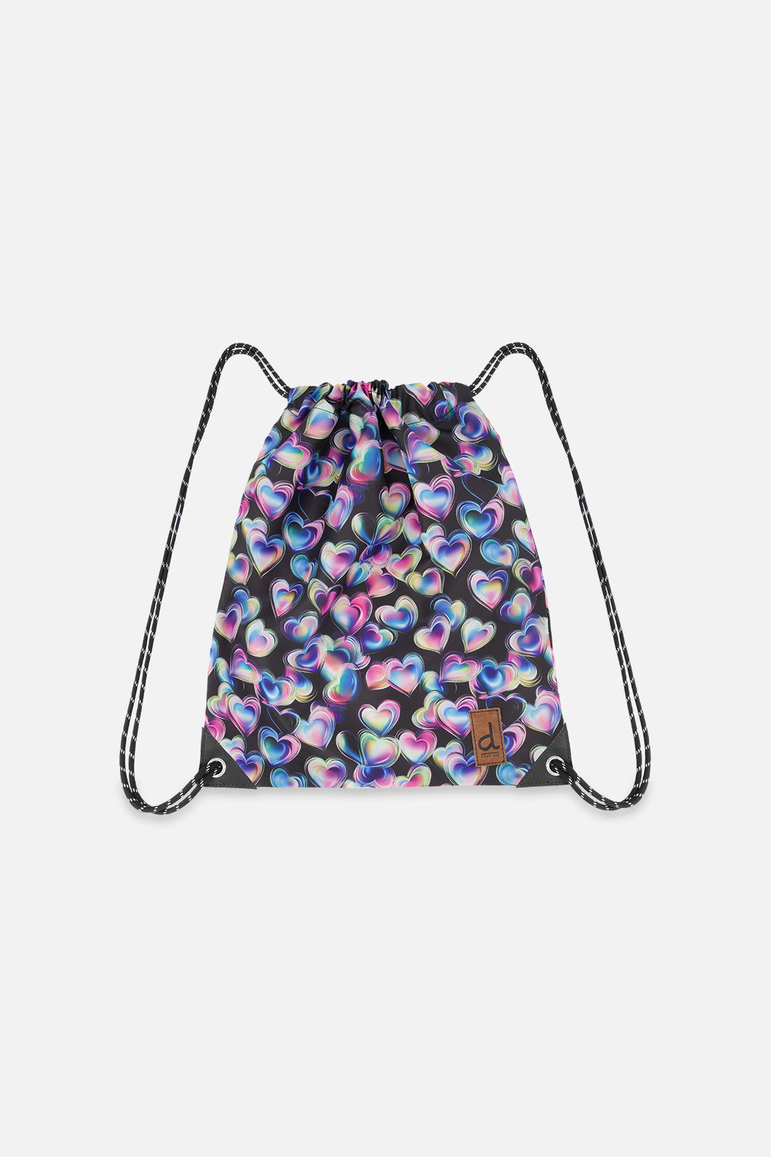 Drawstring Bag Black Printed With Hearts
