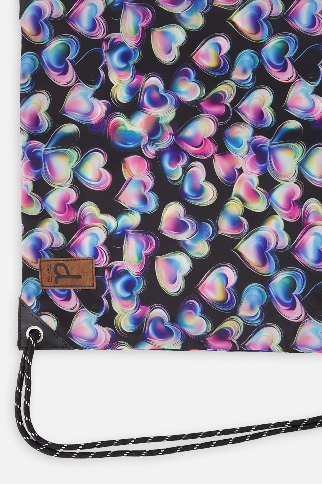 Drawstring Bag Black Printed With Hearts