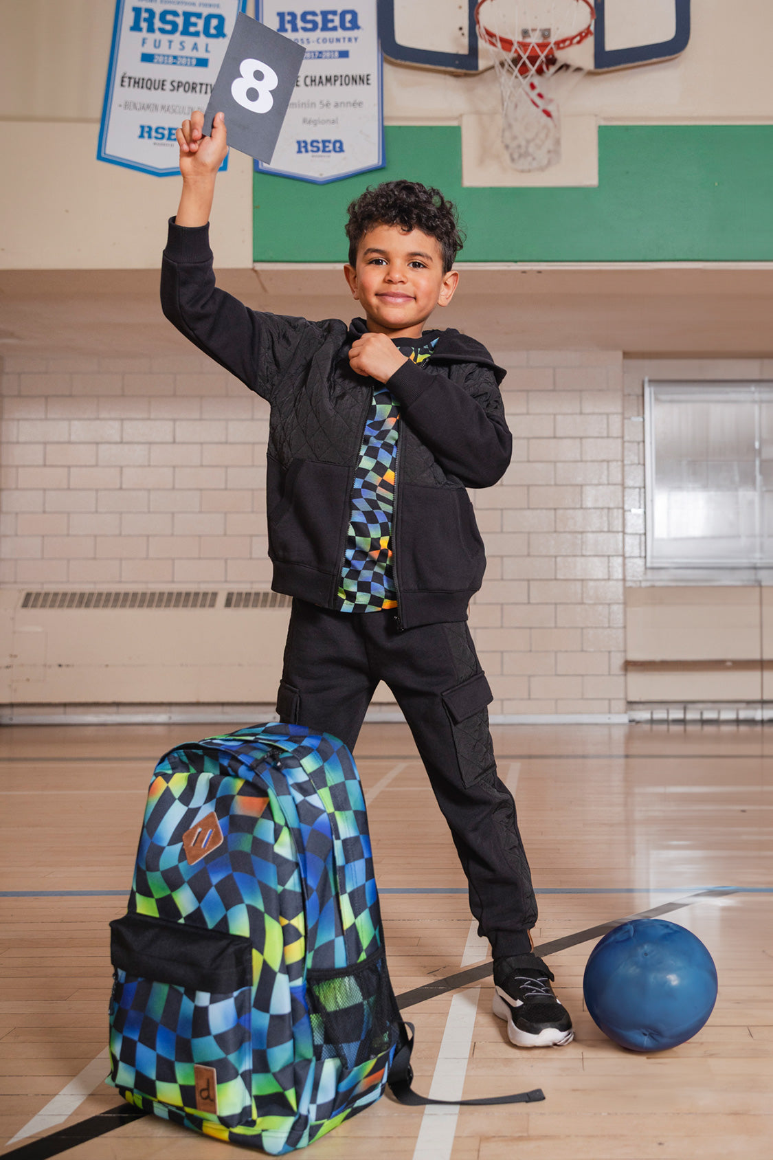 Kids Backpack Blue Checkered Print