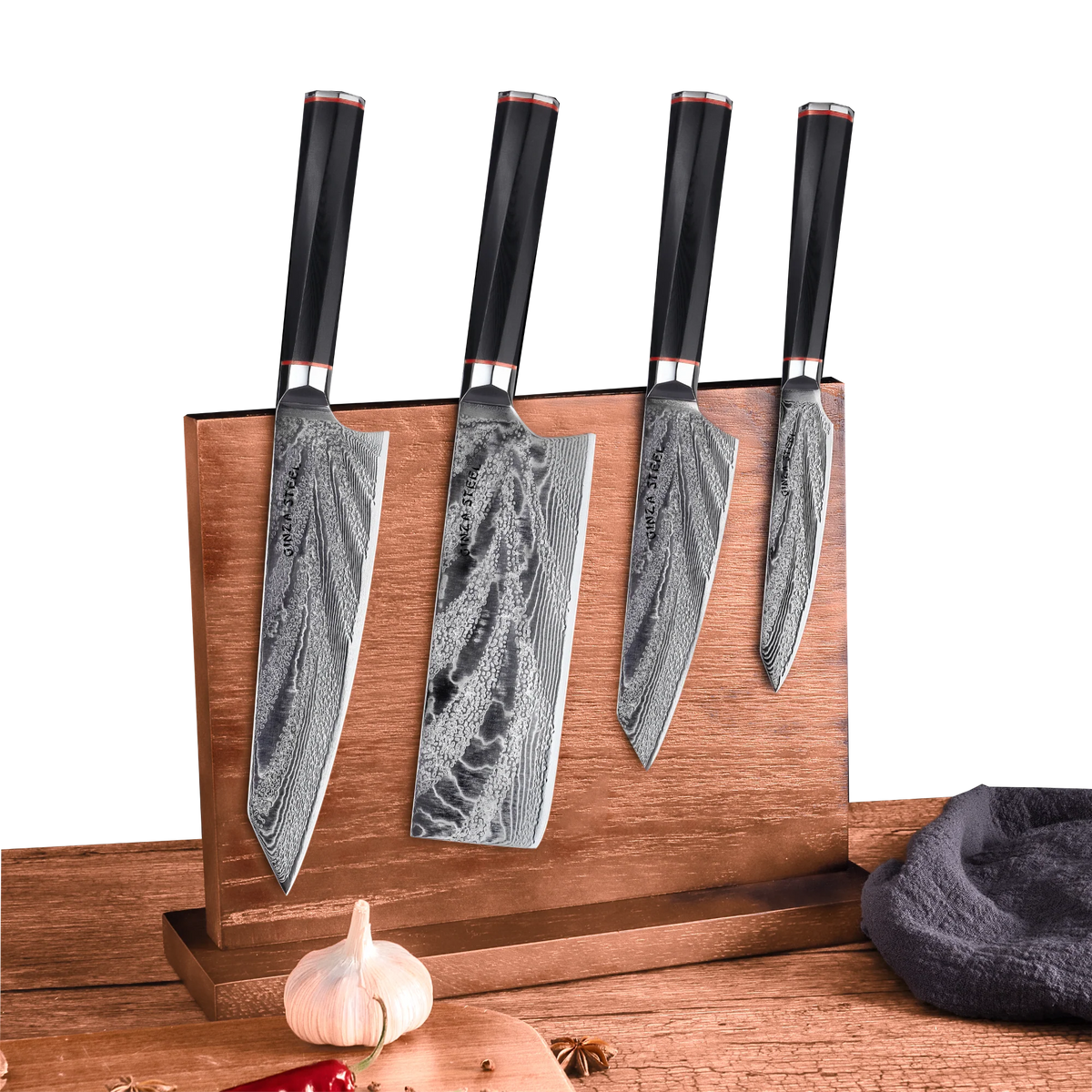 KATANA FIVE | Essential 5 pcs Knife set | 4 Knives with Magnetic Wood Block