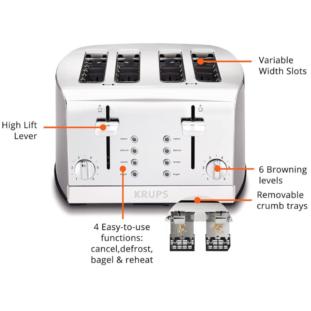 KRUPS KH734D51 4 Slice Stainless Steel Toaster - Kastor