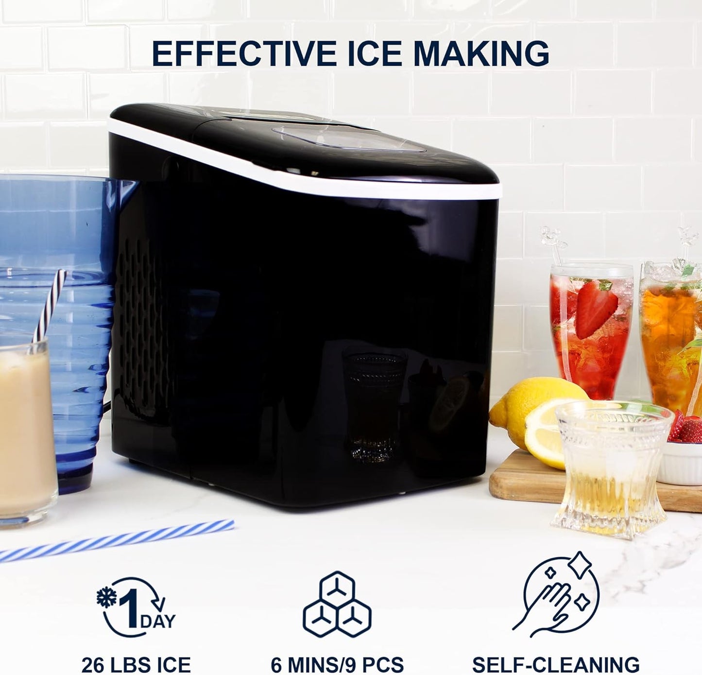 KOOLATRON KIM23-B Portable Countertop Automatic Ice Maker, Self-Cleaning with Digital Controls and LED Indicators in Black