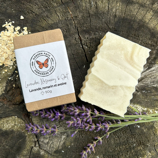 Savon en barre Lavande, Romarin et Avoine | Savon exfoliant 100% naturel aux huiles essentielles