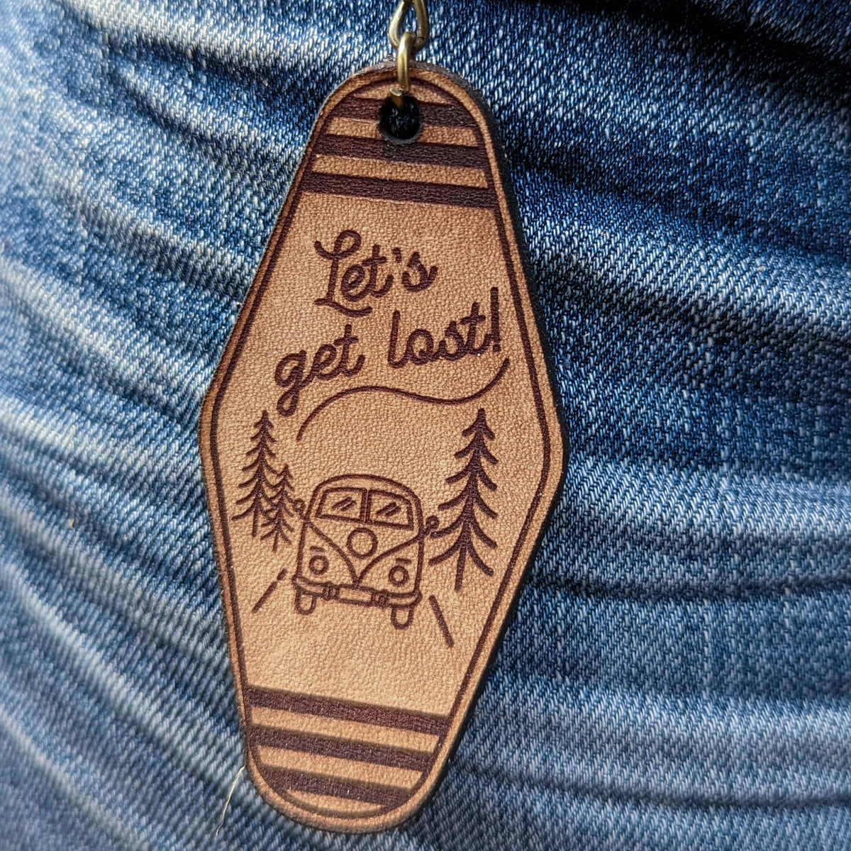 Vintage Motel Key  Leather Keychain | Let's get lost