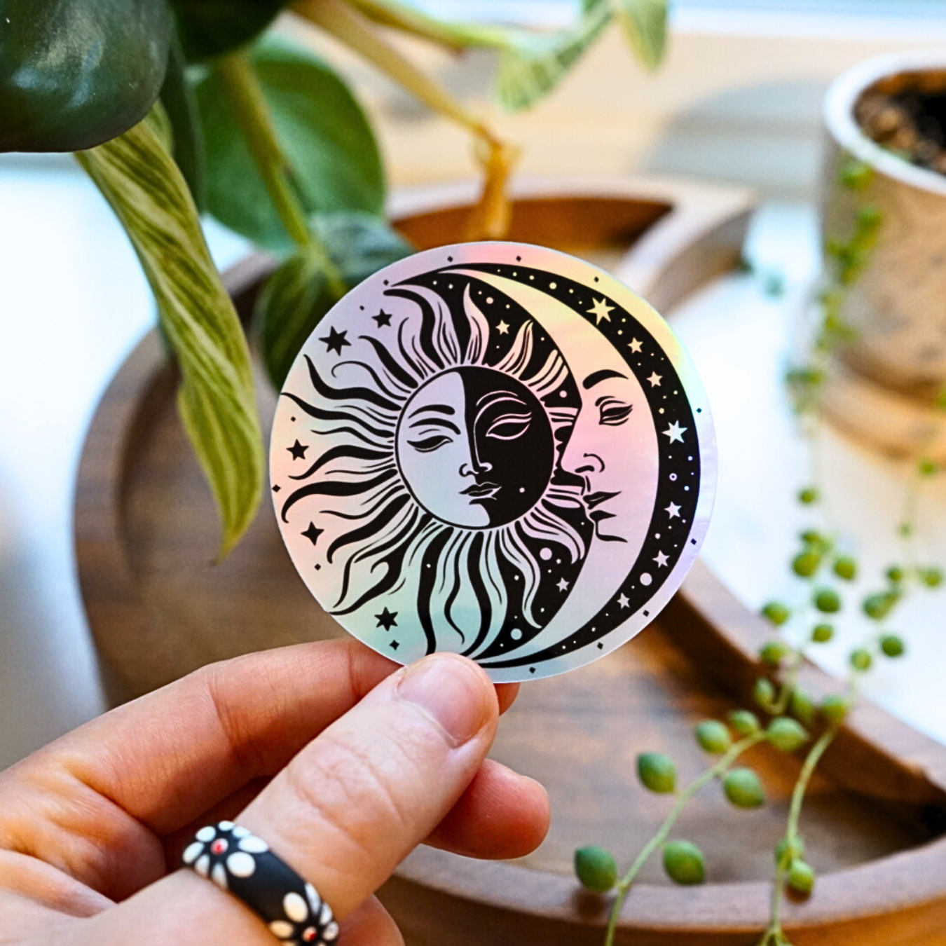 Sun and Moon Holographic Sticker