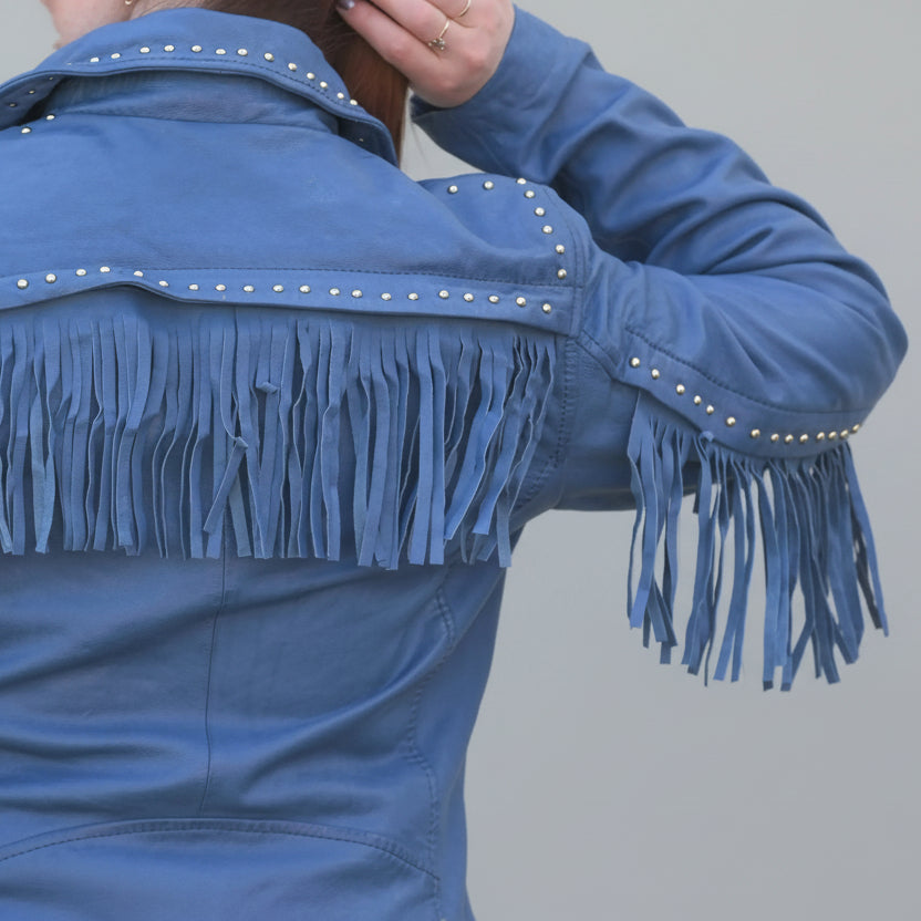 Women's Studded Leather Jacket with Removable Fringe