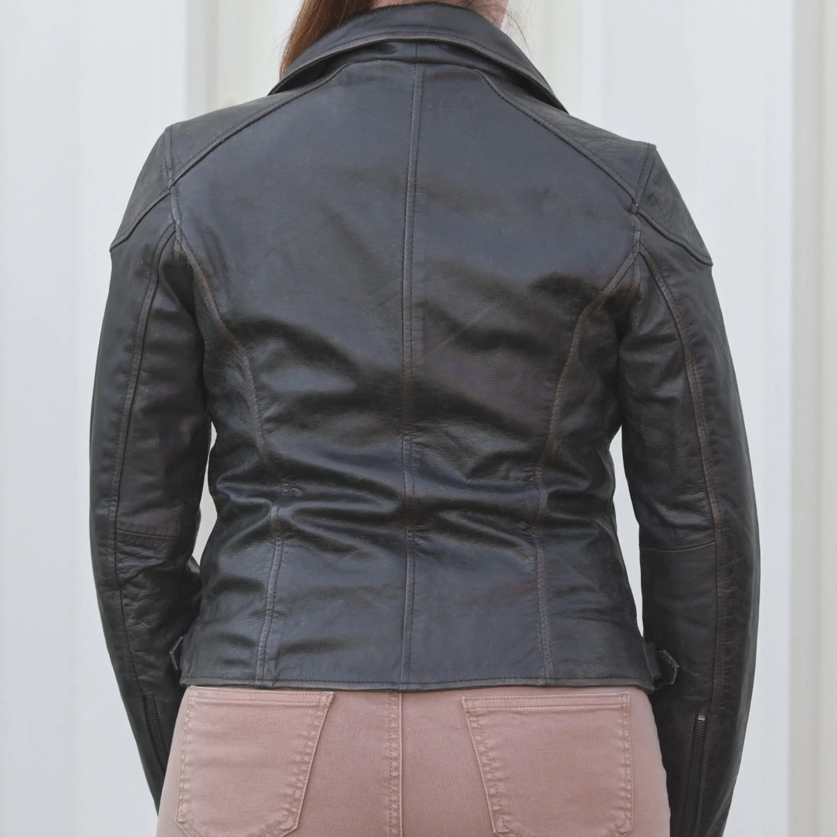 Women's Biker Look Rub-Off Leather Jacket | Distressed Finish