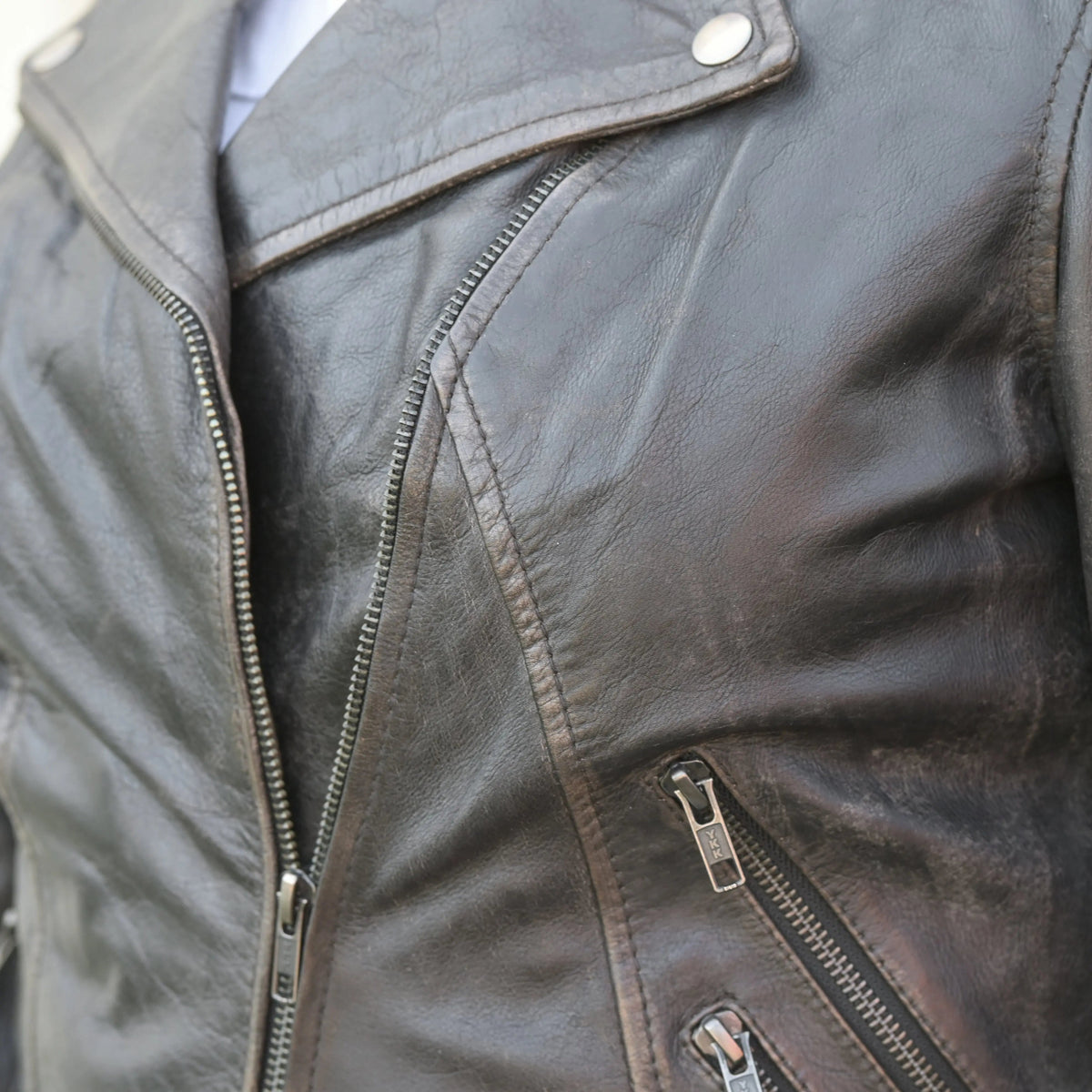 Women's Biker Look Rub-Off Leather Jacket | Distressed Finish