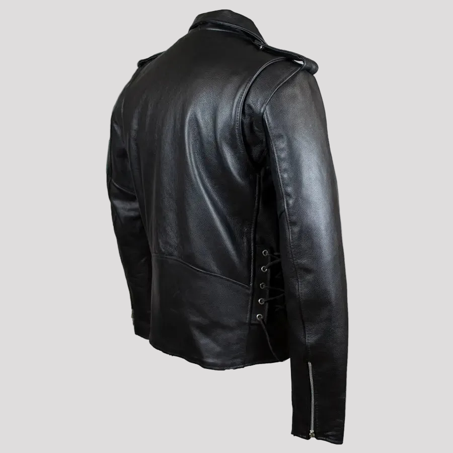 Men's Tall Classic Side Lace Leather Motorcycle Jacket