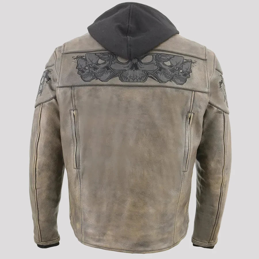 Milwaukee Leather Men's Crossover Scooter Jacket w/ Reflective Skulls & Full Sleeve Removable Hoodie