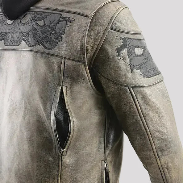 Milwaukee Leather Men's Crossover Scooter Jacket w/ Reflective Skulls & Full Sleeve Removable Hoodie
