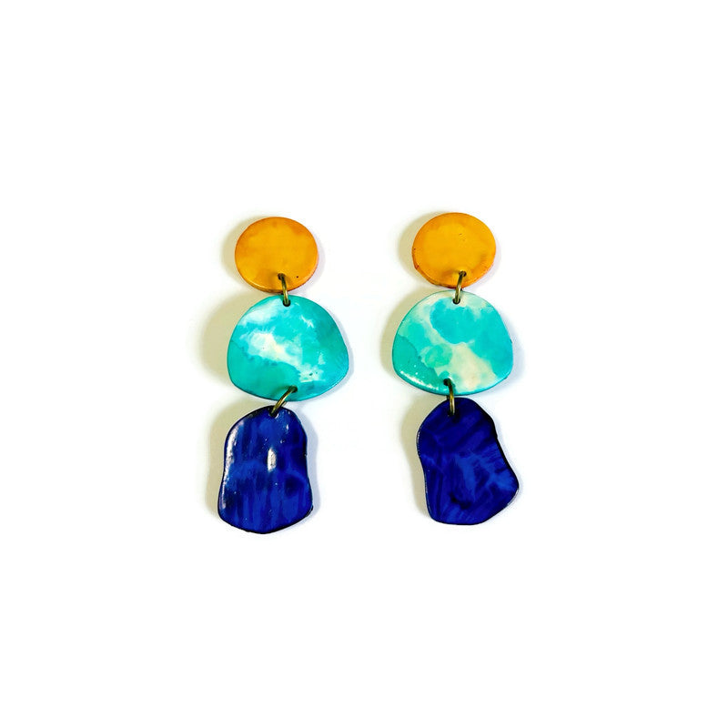 Extra Large Blue Earrings Handmade, Post or Clip On