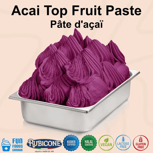 Acai Paste and Spreadable Filling Cream - Shelf-Stable - 3 KG Bucket - Acai Soft Serve Sorbet - Acai Sorbet Gelato - Make Acai Bowls and Smoothies - Rubicone Canada - Ships Free Within Canada on Orders Above CAD $199
