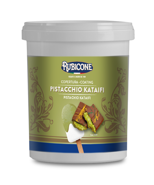 Enrobage cornet Pistache Kataifi (Chocolat Dubaï) - Seau de 1,5 kg - Rubicone Canada - Fabriqué en Italie - Livraison gratuite au Canada pour les commandes de plus de 199 CAD