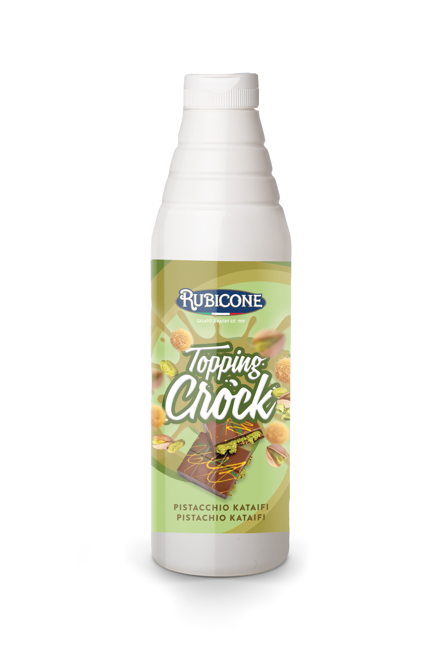 Pistachio Kunafa Kataifi Topping with Pieces (Dubai Chocolate Topping) - 1 KG Squeeze Bottle - Pistachio Kataifi Crock Topping - Rubicone Canada - Ships Free Within Canada on Orders Above CAD $199